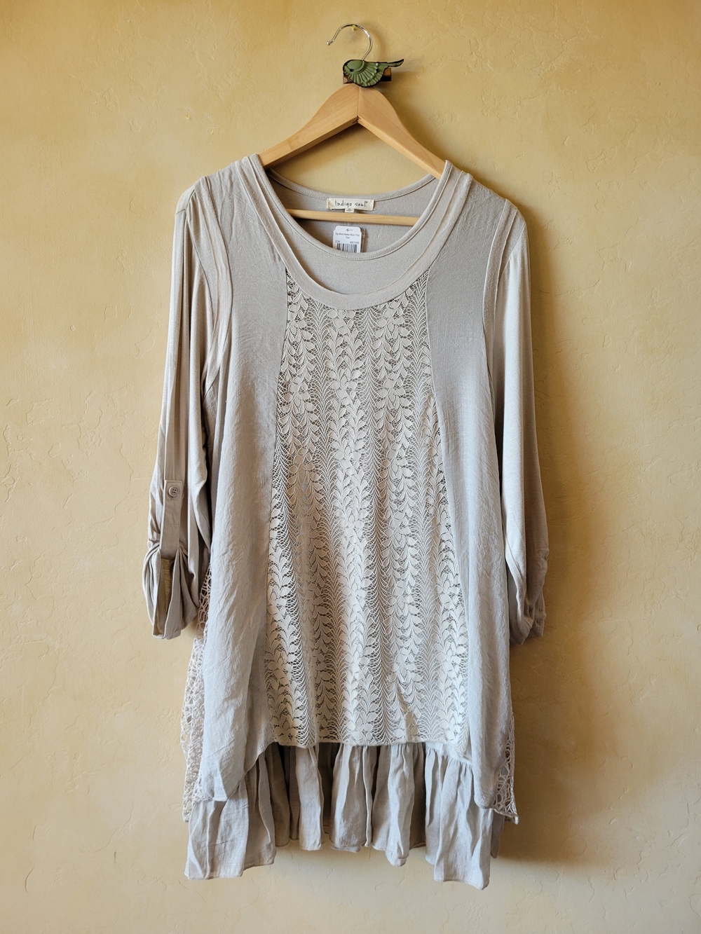Indigo Soul Tan Lace Tunic Bohemian Size Medium